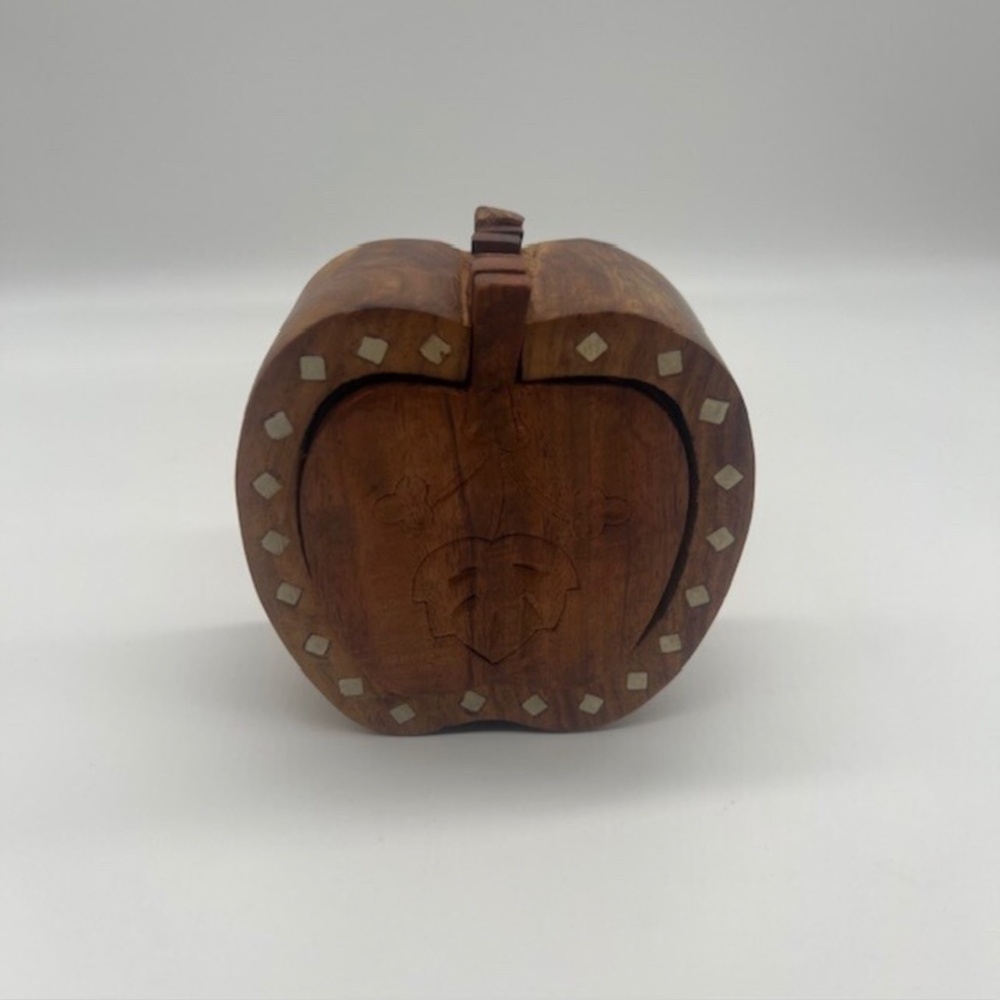 Vintage Set of 6 Wooden Coasters Apple Shape with Inlay Detailing